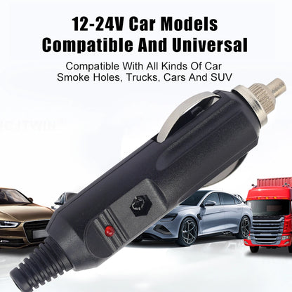 Long Nose Car Cigarette Lighter Plug 12V 24V DC Male Adapter with LED