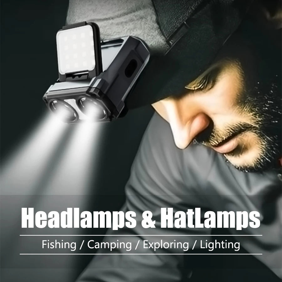 LED Sensor Headlight USB Rechargeable Portable Hat Clip Light Ultra Bright Outdoor Adventure Fishing Lighting Searchlight Torch