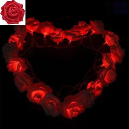 Battery Powered LED Rose Flower String Lights Night Lamp for Wedding Party Valentines Day Decoration Garland