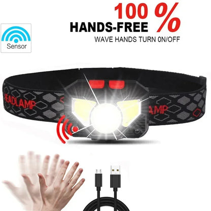 Powerful LED Headlight Motion Sensor Headlamp USB Rechargeable Head Torch Waterproof Camping Hiking Fishing Powerful Flashlight