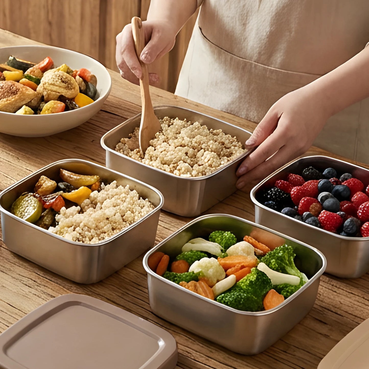 Stainless Steel Food Container with Cover Small Thicken Fresh-keep Food Fruit Lid Sealed Storage Box Kitchen Fridge Organizer
