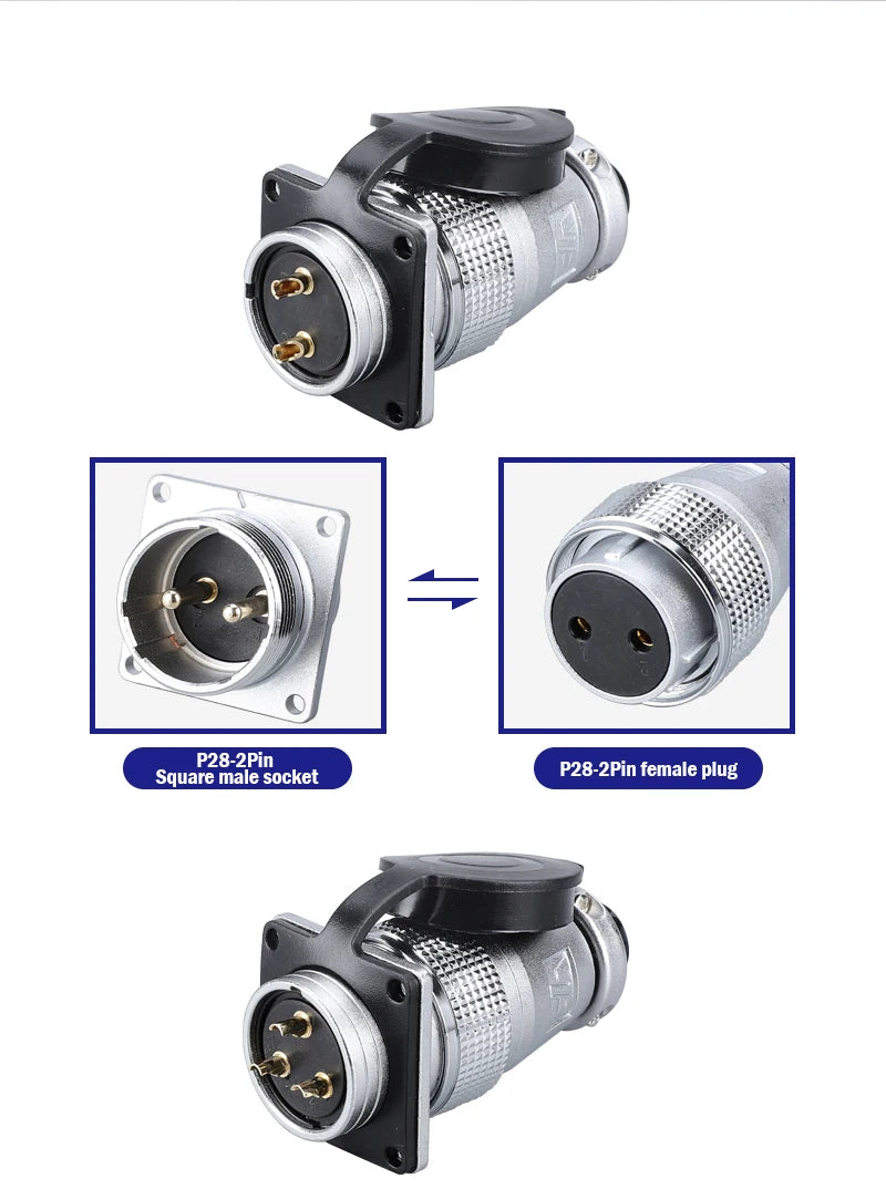 P28 Aviation Connector Square Flange Socket Male Female Circular Butt Joint 2/3/4/5/7/10/12/14/16/19/20/24 Pin P28K2Q PLS28