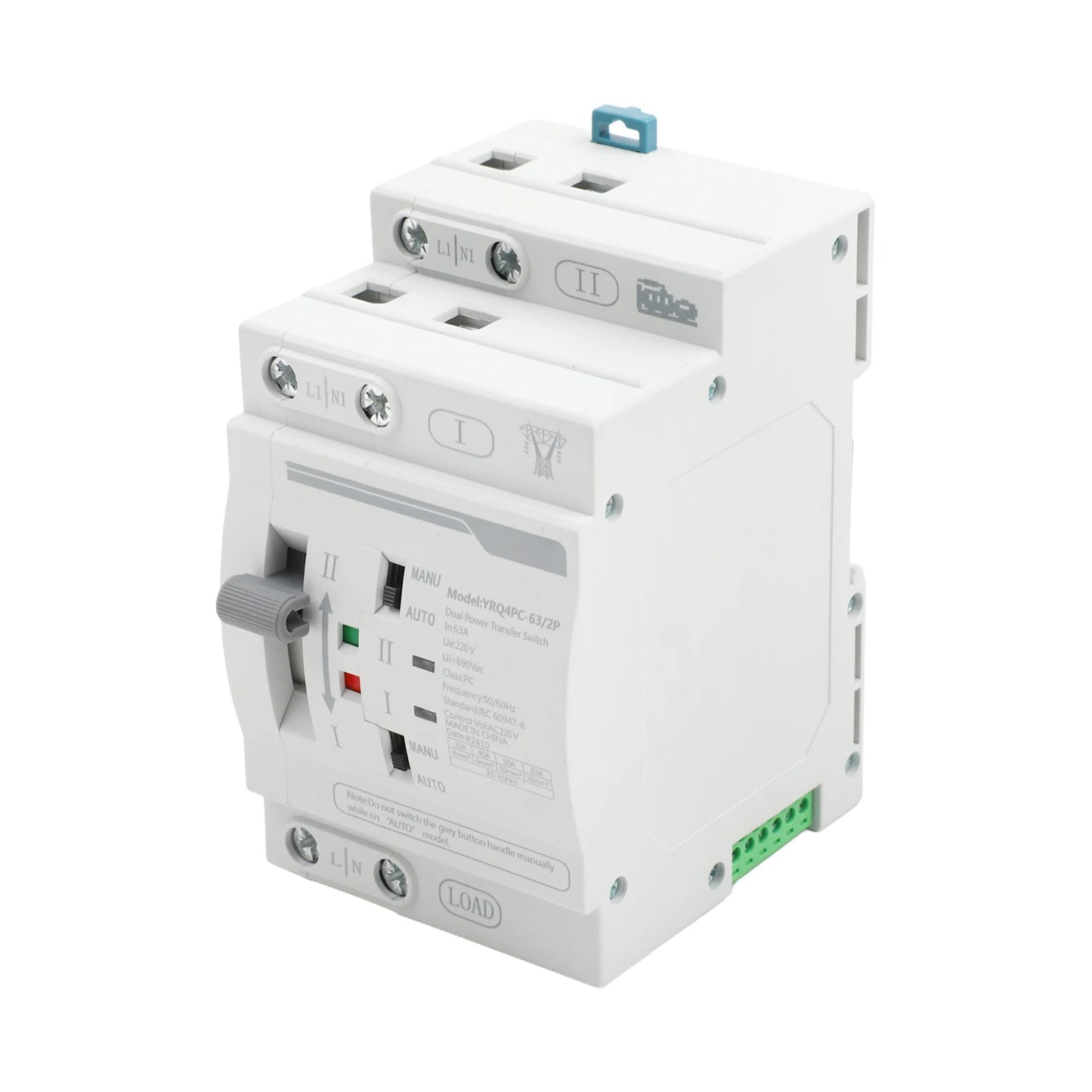 Dual Power Electrical Transfer Switch for ATS 2P 63A 220V Designed for Generator Use to Automatically Manage Power Sources