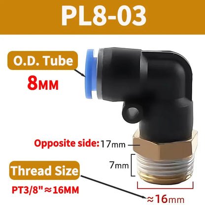 PL Push to Connect Tube Fitting Male Elbow PL4/6/8/10/12mm Tube OD x M5/01/02/03/04 Thread Pneumatic Air Push Fit Lock Fitting