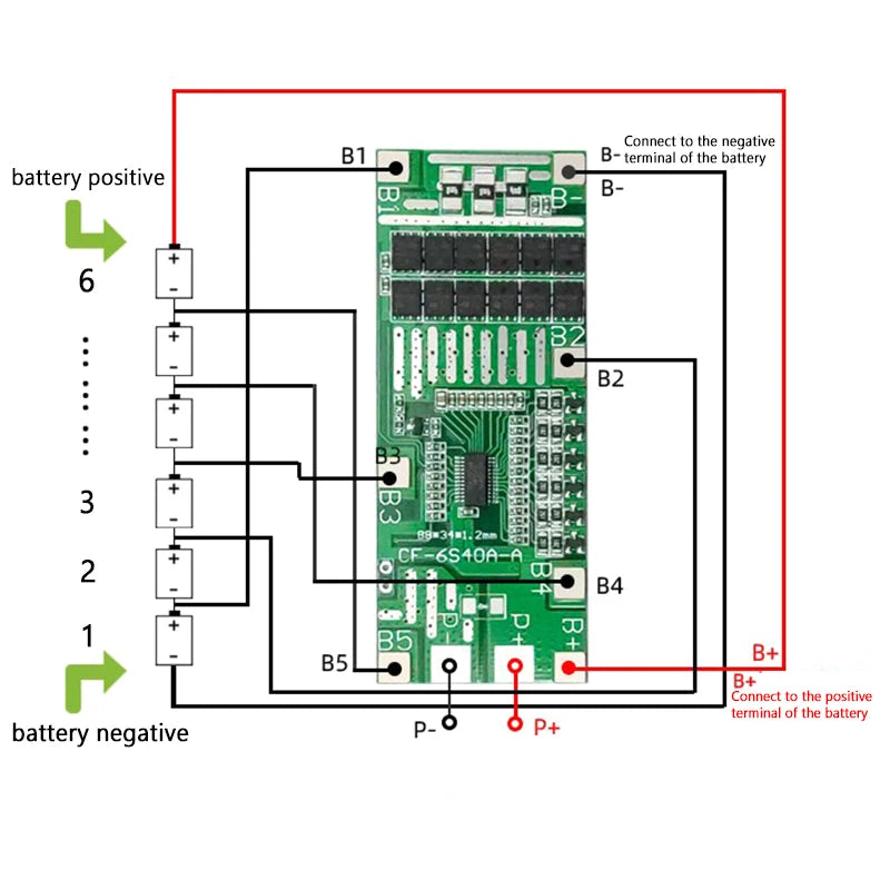 24V 6S 40A Li-Ion Lithium Battery Protection Board BMS with Balance for Ebike Scooter and Solar Lighting