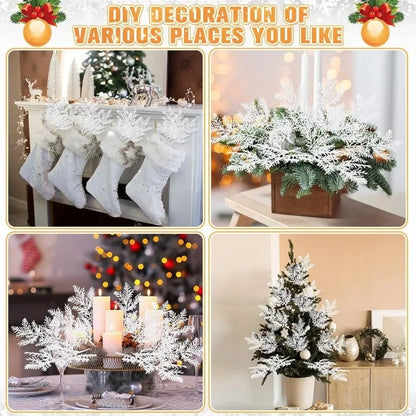 Christmas Artificial Pine Needles Branches White Fake Pine Branches Plants Party Wreath DIY New Year Gifts Table Decor
