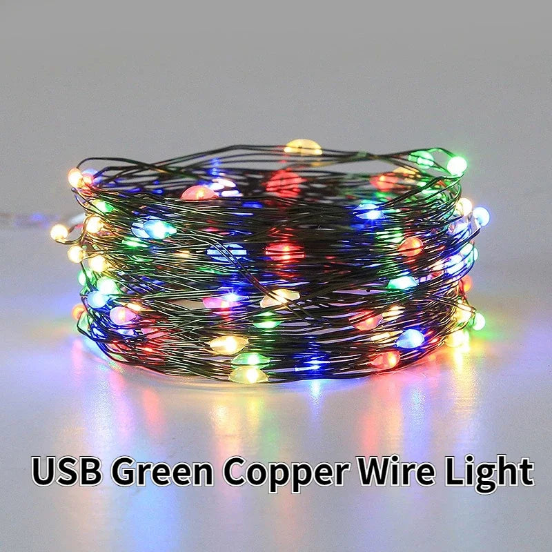 Christmas LED String Lights 5M/10M/20M/30M Green Copper Wire Fairy Light Garland with USB Remote Control for Xmas Decoration