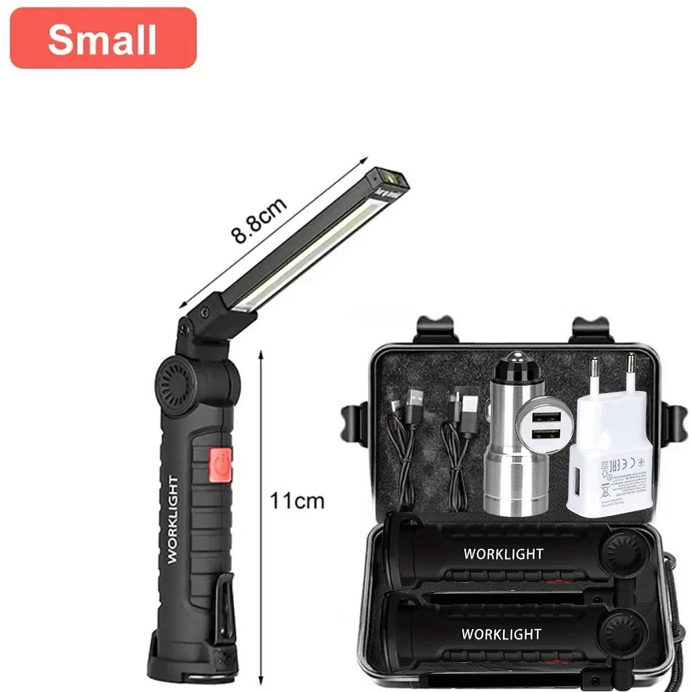 Folding COB XPE LED Work Light Flashlight USB Rechargeable Torch Magnetic Base & Hook, Emergency Car Inspection Lamp Red SOS
