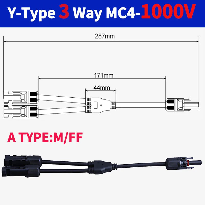 DC PV Y Branch Photovoltaic Solar Connector 1000V 30A Male Female 3-Way 4-Way 5-Way Plug 1 to 2/3/4 Adapter