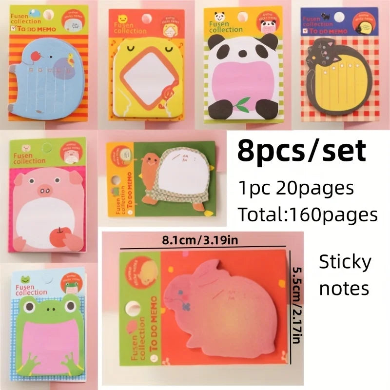 8Pcs/set Creative Stationery DIY Cute Animal Series Paper Memo Pad / Sticker Post Sticky Notes Notepad School Office Supplies
