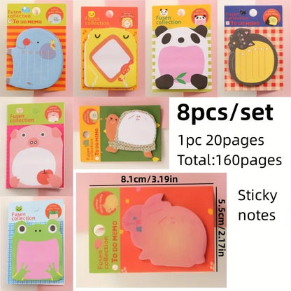 8Pcs/set Creative Stationery DIY Cute Animal Series Paper Memo Pad / Sticker Post Sticky Notes Notepad School Office Supplies