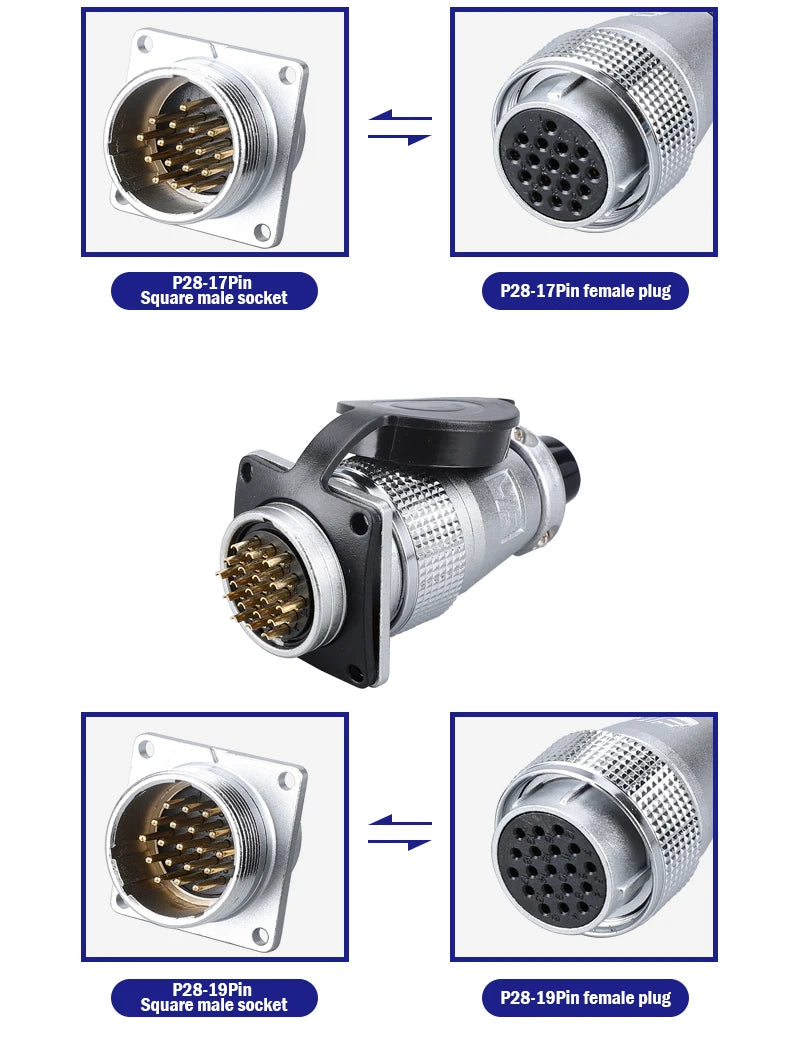 P28 Aviation Connector Square Flange Socket Male Female Circular Butt Joint 2/3/4/5/7/10/12/14/16/19/20/24 Pin P28K2Q PLS28