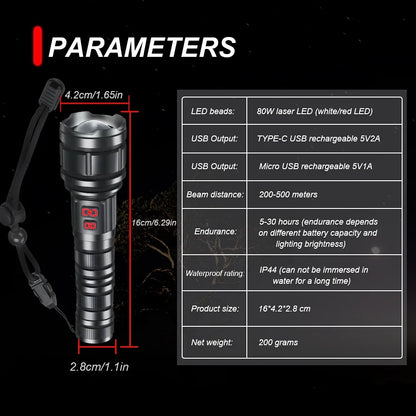Powerful 9000LM Led Flashlight USB Rechargeable Zoom Tactical Torch Ultra Bright Outdoor Camping Fishing Hunting Emergency Lamp