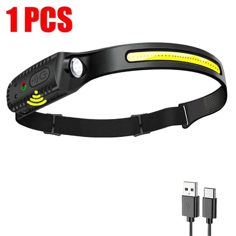 Powerful LED Headlight Motion Sensor Headlamp USB Rechargeable Head Torch Waterproof Camping Hiking Fishing Powerful Flashlight