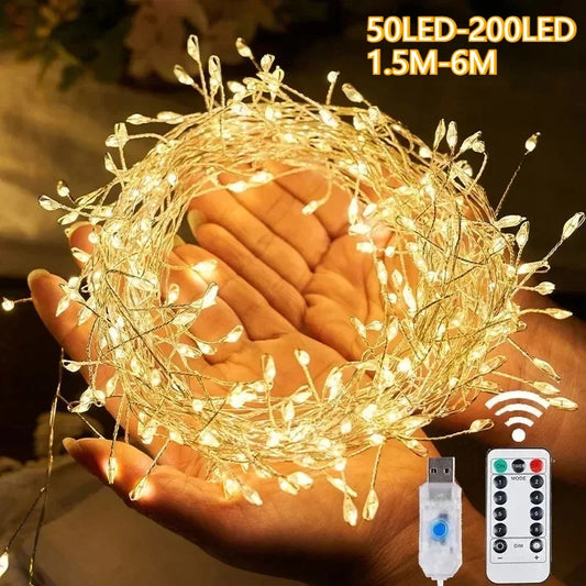 1.5/3/6M USB LED Firecracker String Lights with Remote Control for Christmas Wedding Party New Year Decoration