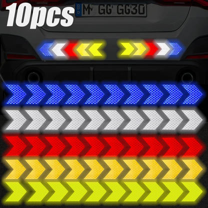Car Reflective Arrow Sign Tape Stickers – Hazard Warning Safety Decals for Car Bumper & Trunk (10pcs/Set)