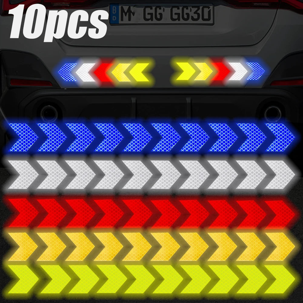 Car Reflective Arrow Stickers with Luminous Film – Hazard Warning Safety Decals for Car Bumper & Trunk (10pcs)