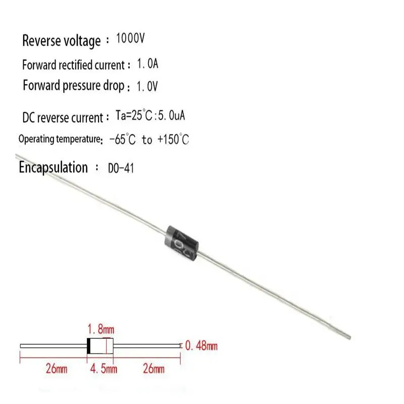 50pcs/lot 1N4007 1A 1000V DO-41 Rectifier Diode 4007 for Electronics Projects