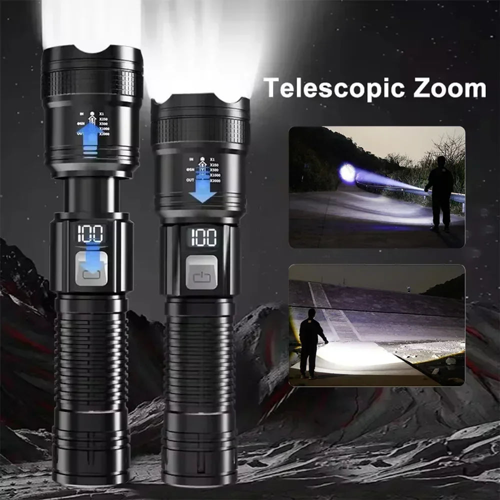 Ultra Bright LED Flashlight Battery Display Rechargeable Zoom Torch