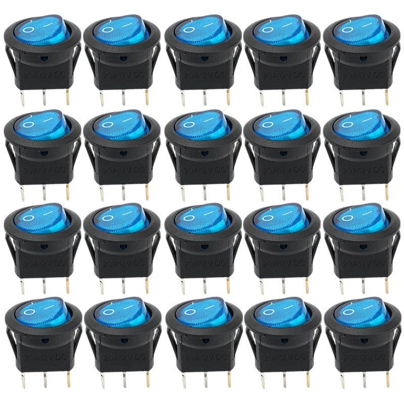 3 Pin Round Rocker Switch LED Light 12V on Off SPST Toggle Button Control for Car Auto Motorcycle Boat Modification Red Blue