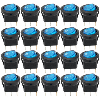 3 Pin Round Rocker Switch LED Light 12V on Off SPST Toggle Button Control for Car Auto Motorcycle Boat Modification Red Blue