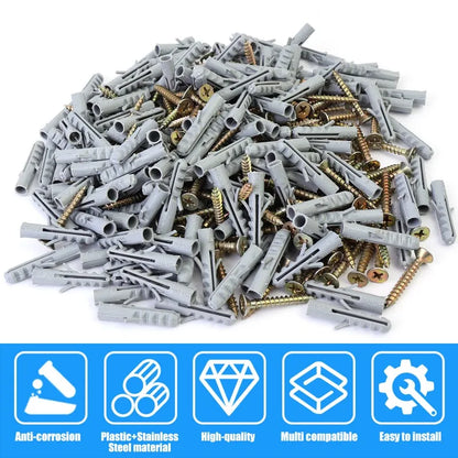 Plastic Expansion Tube Wall Anchors Fasteners Self-tapping Screw Pipe Drilling Plug Concrete Wall Plug Anchor Fasteners Bolt Kit