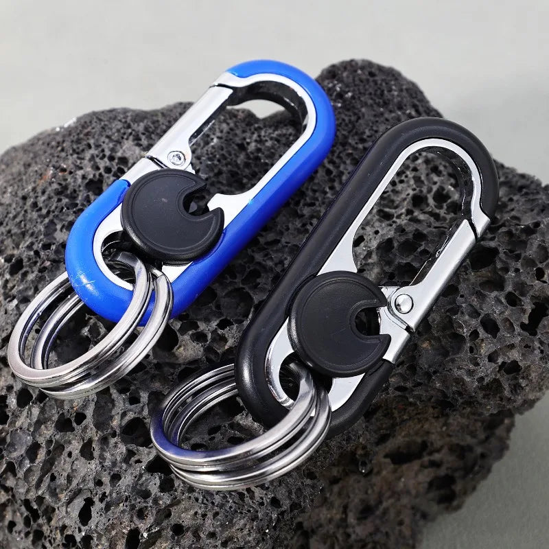 Men Stainless Steel Keychain Hook Carabiner Bottle Opener Double Ring