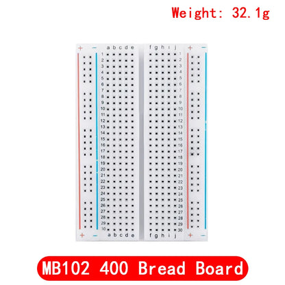 3.3V/5V MB102 Breadboard Power Module with 400-Point Solderless Prototype Breadboard and Flexible Jumper Wires Kit
