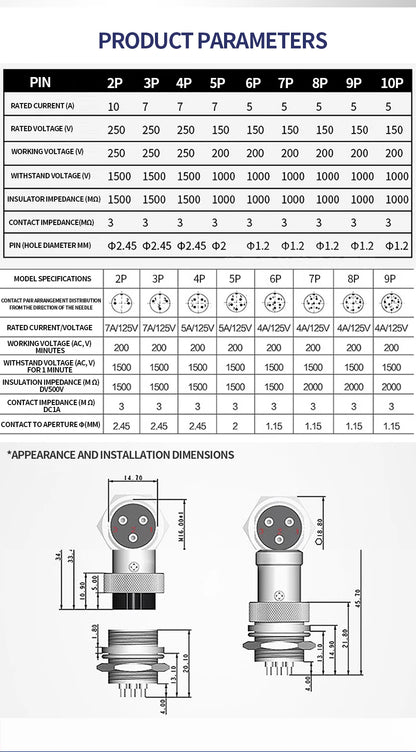 Gold Plated GX16 Circular Aviation Connector 2-9Pin Male & Female Docking Electric Wire Plug