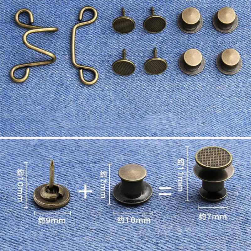 Adjustable Waist Extender Button Set for Jeans No-Sew Buckle 5/1Set