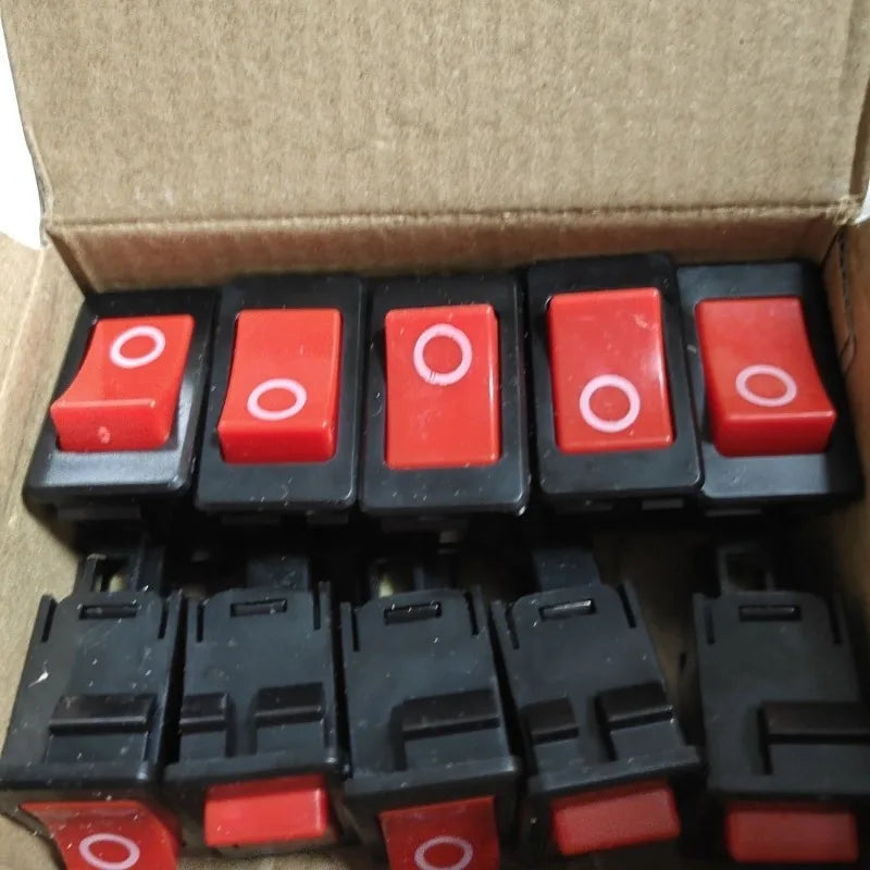 Mini Rocker Switch SPST Black and Red Snap in Switches Button AC 250V 3A / 125V 6A 2 Pin I/O 21*15mm on-off Switch Rocker