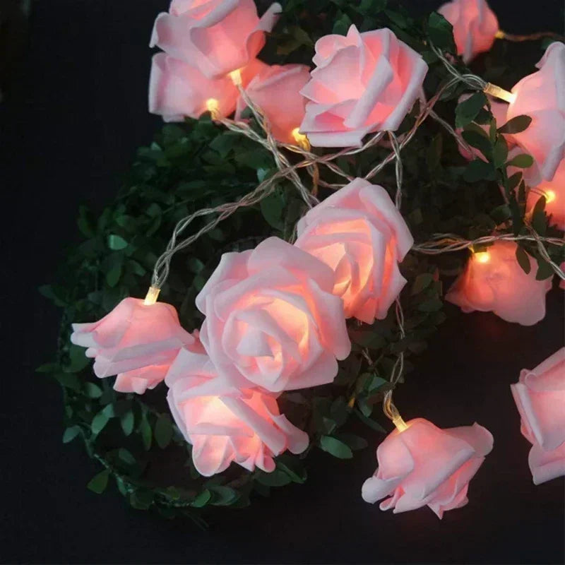 Battery Powered LED Rose Flower String Lights Night Lamp for Wedding Party Valentines Day Decoration Garland