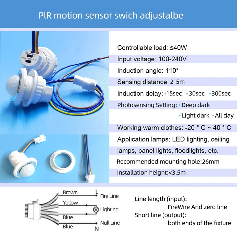 Infrared Radar Motion Sensor Switch Adjustable Human Body Sensor