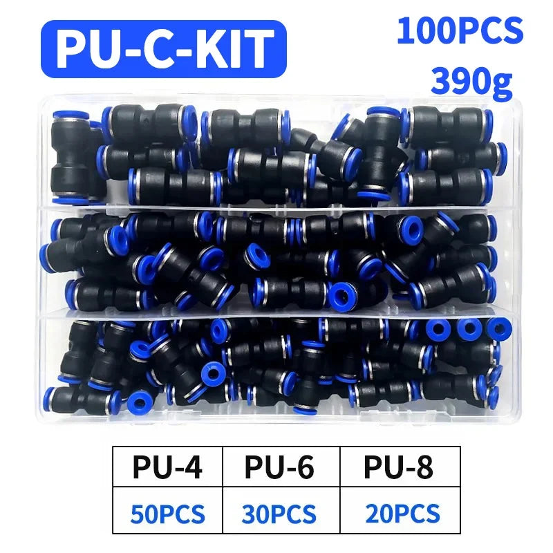 PU Pneumatic Fittings Kit 23-100PCS Air Straight Quick Release Connector for PU4 PU6 PU8 PU14 4/6/8/10MM