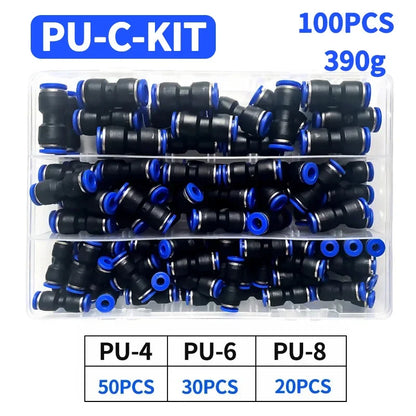 PU Pneumatic Fittings Kit 23-100PCS Air Straight Quick Release Connector for PU4 PU6 PU8 PU14 4/6/8/10MM