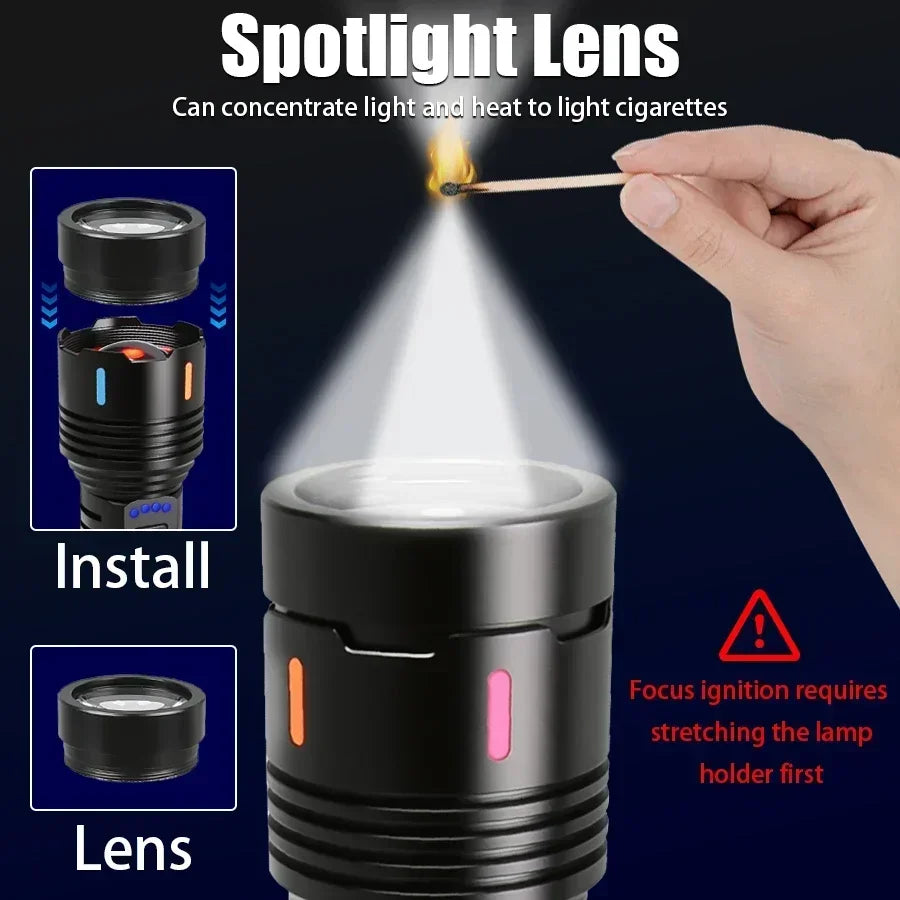 Super Bright LED Flashlight USB Rechargeable Zoom Tactical Torch