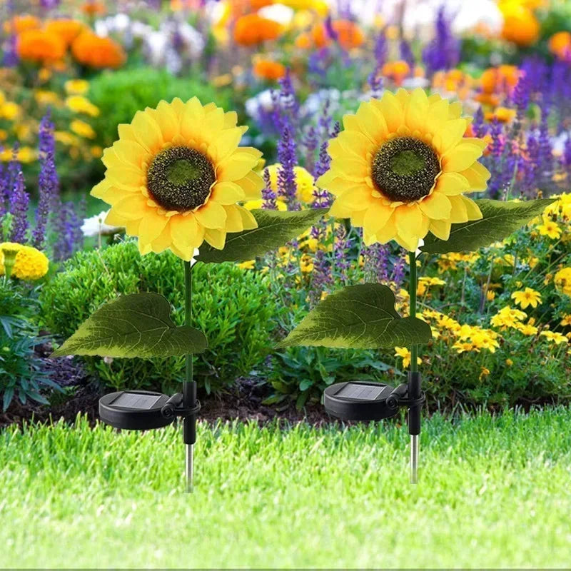 Solar Powered Sunflower Simulation LED Lights 1/3 Heads Garden Yard Lawn Night Landscape Lamp Christmas Decor Flower Light