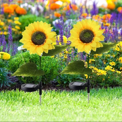 Solar Powered Sunflower Simulation LED Lights 1/3 Heads Garden Yard Lawn Night Landscape Lamp Christmas Decor Flower Light
