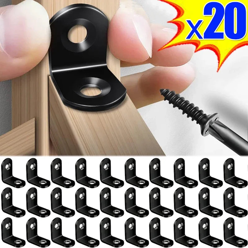 10/20pcs Stainless Stee L Bracket Corner Braces Joint Right Angle Bracket Fastener L-shaped Joints Support Bracket with Screw
