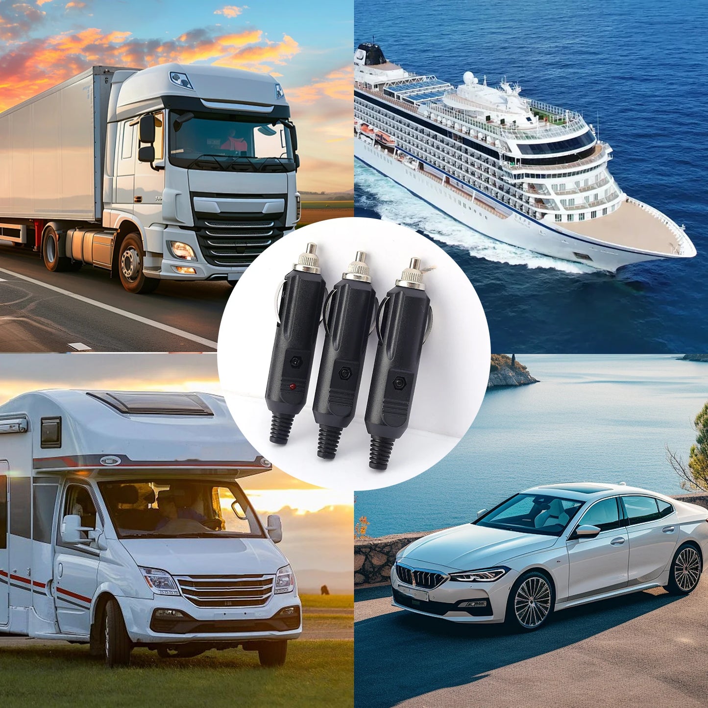 Long Nose Car Cigarette Lighter Plug 12V 24V DC Male Adapter with LED
