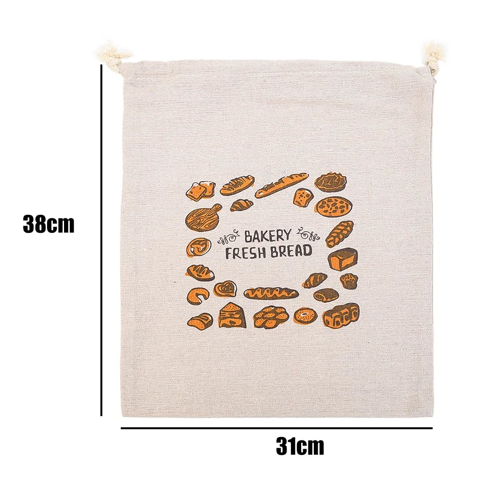 Linen Bread Bags Large Capacity Drawstring Loaf Storage Bags Washable Reusable 3/1Pcs for Pastries Baguette Organizer