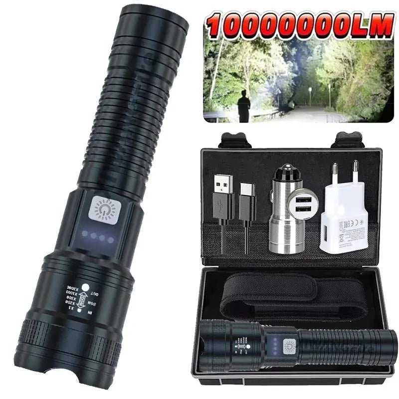 Telescopic Zoom Flashlight Rechargeable Torch Smart Display
