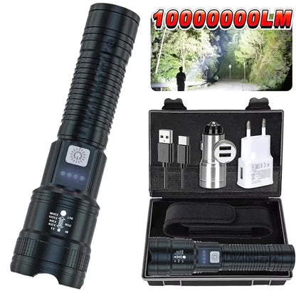 Telescopic Zoom Flashlight Rechargeable Torch Smart Display