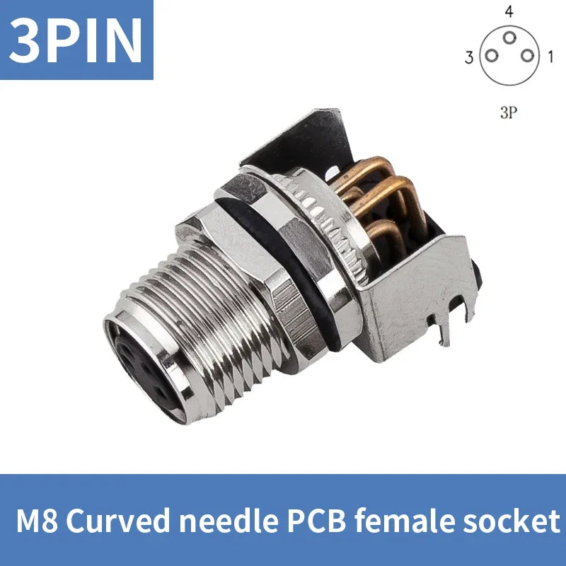 M8 Straight Curved Pin Aviation Plug Sensor PCB Bonding Plate Male Female Socket Waterproof Connector 3/4/5/6/8P