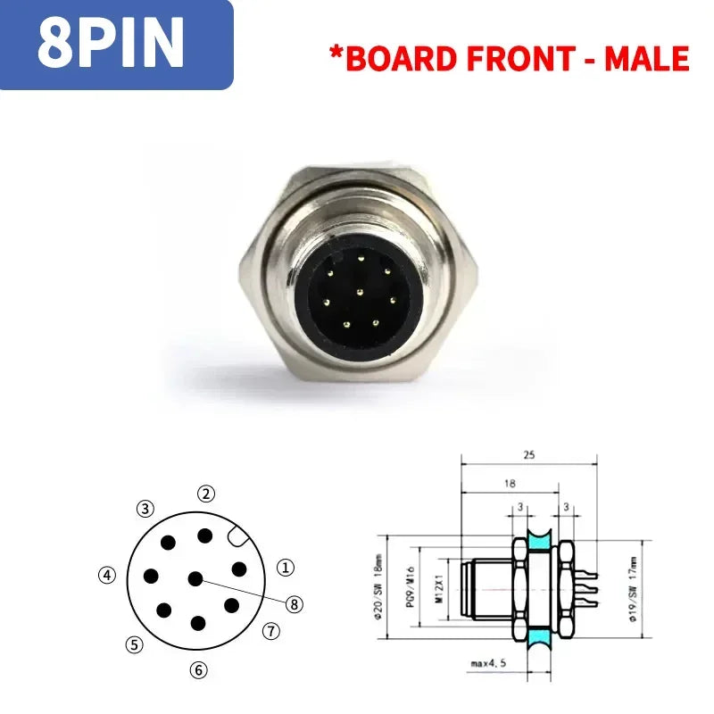 M12 4Pin 5 8Pin Sensor Connector Panel Back Mount Waterproof Flange Socket Threaded Coupling Male Female A Code Connectors