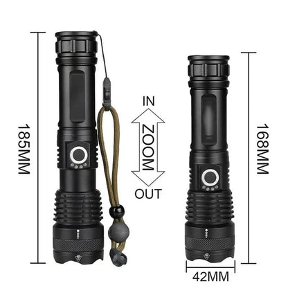 High Power XHP100 LED Flashlight Rechargeable Zoom Torch Super Bright