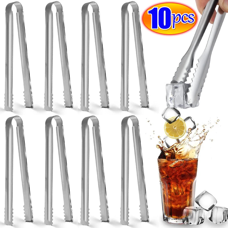 Stainless Steel Ice Tongs Coffee Sugar Cubes Small Clips BBQ Meat Tong BBQ Bread Food Clamp Wedding Birthday Party Kitchen Tools