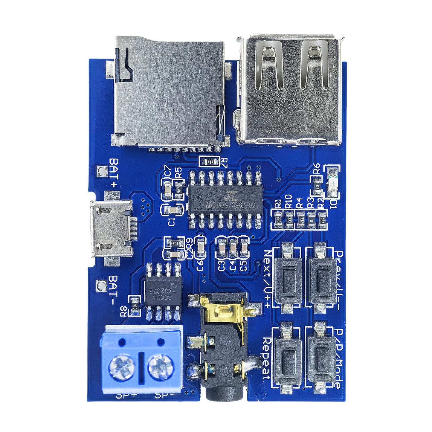 TF Card and USB MP3 Decoder Player Module with Amplifier, 3.7-5.5V Power, Micro USB/Type-C Input