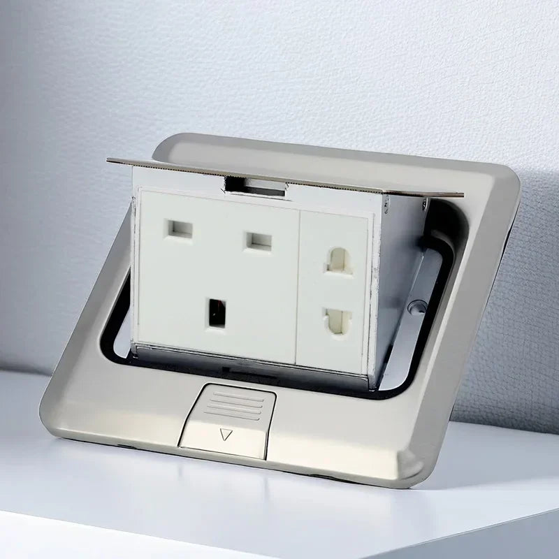 Floor Electrical Outlet Pop Up Kitchen Countertop Waterproof Sockets Pop Out Receptacle Stainless Steel Box Golden Cover 15A