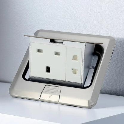 Floor Electrical Outlet Pop Up Kitchen Countertop Waterproof Sockets Pop Out Receptacle Stainless Steel Box Golden Cover 15A